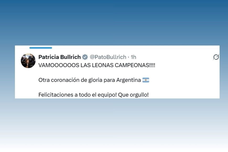 Patricia Bullrich felicitó a Las Leonas por la conquista del Mundial de hockey femenino.