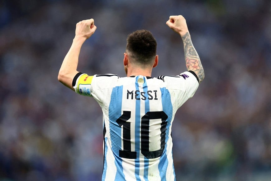 FILE PHOTO: Soccer Football - FIFA World Cup Qatar 2022 - Semi Final - Argentina v Croatia - Lusail Stadium, Lusail, Qatar - December 13, 2022
Argentina's Lionel Messi celebrates scoring their first goal REUTERS/Carl Recine/File Photo