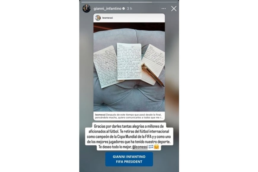 El mensaje del Infantino en redes.