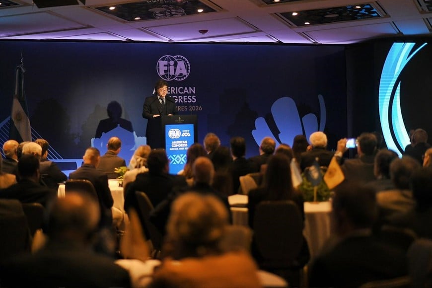 Javier Milei este lunes en el Congreso Americano de la FIA.