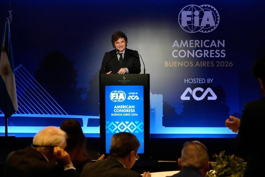Javier Milei este lunes en el Congreso Americano de la FIA.