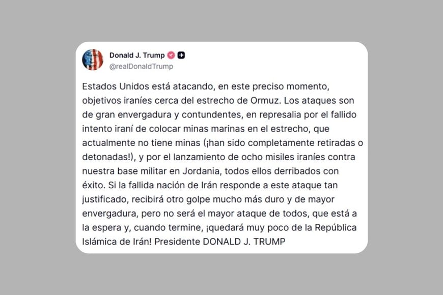 La publicación de Trump en Truth Social sobre los ataques en Irán.