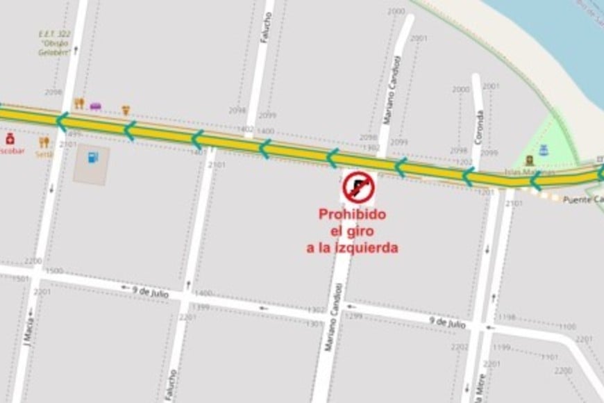 Ya no se puede girar a la izquierda desde 7 de Marzo hacia calle Candioti.