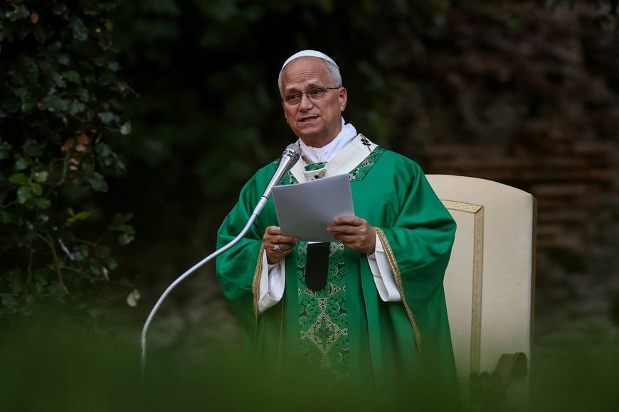 Pope Leo speaks during a Mass marking the World Day of Prayer for the Care of Creation at the Borgo Laudato si' in Castel Gandolfo, Italy, September 1, 2026. REUTERS/Guglielmo Mangiapane