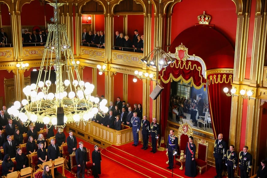 Norway's King Haakon and Crown Princess Ingrid Alexandra on the day he takes the Oath of Allegiance to the Constitution at the Norwegian Parliament, following the death of his father King Harald, in Oslo, Norway, September 1, 2026. REUTERS/Claudia Greco