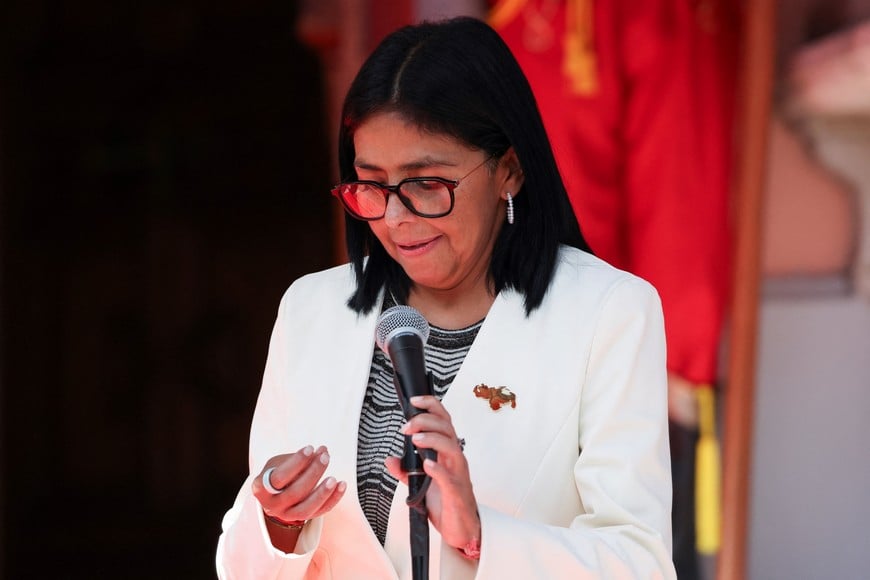 Venezuelan acting President Delcy Rodriguez attends a press conference following the signing of an agreement between U.S. oil major Chevron and government officials to expand the company's operations, at Miraflores Palace in Caracas, Venezuela, September 2, 2026. REUTERS/Leonardo Fernandez Viloria