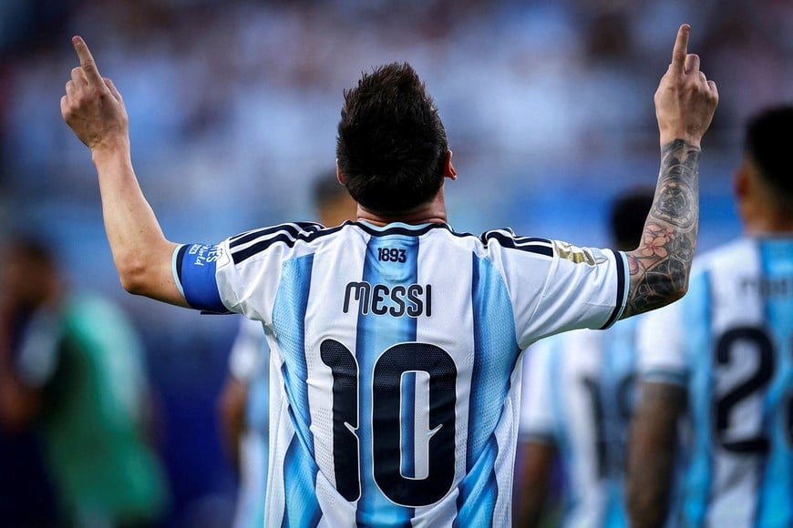 FILE PHOTO: Soccer Football - FIFA World Cup 2026 - Group J - Argentina v Algeria - Kansas City Stadium, Kansas City, Missouri, U.S. - June 16, 2026
Argentina's Lionel Messi celebrates scoring their first goal REUTERS/Claudia Greco/File Photo