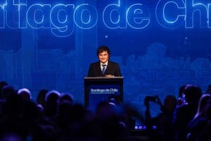 Argentina's President Javier Milei delivers a speech at the opening ceremony of the 5th Regional Meeting of the Madrid Forum, in Santiago, Chile, September 3, 2026. REUTERS/Pablo Sanhueza