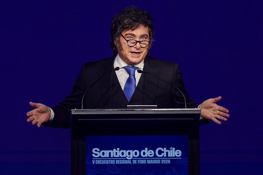 Argentina's President Javier Milei delivers a speech at the opening ceremony of the 5th Regional Meeting of the Madrid Forum, in Santiago, Chile, September 3, 2026. REUTERS/Pablo Sanhueza