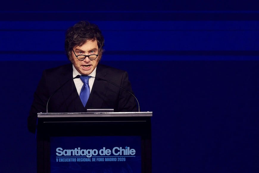 Argentina's President Javier Milei delivers a speech at the opening ceremony of the 5th Regional Meeting of the Madrid Forum, in Santiago, Chile, September 3, 2026. REUTERS/Pablo Sanhueza