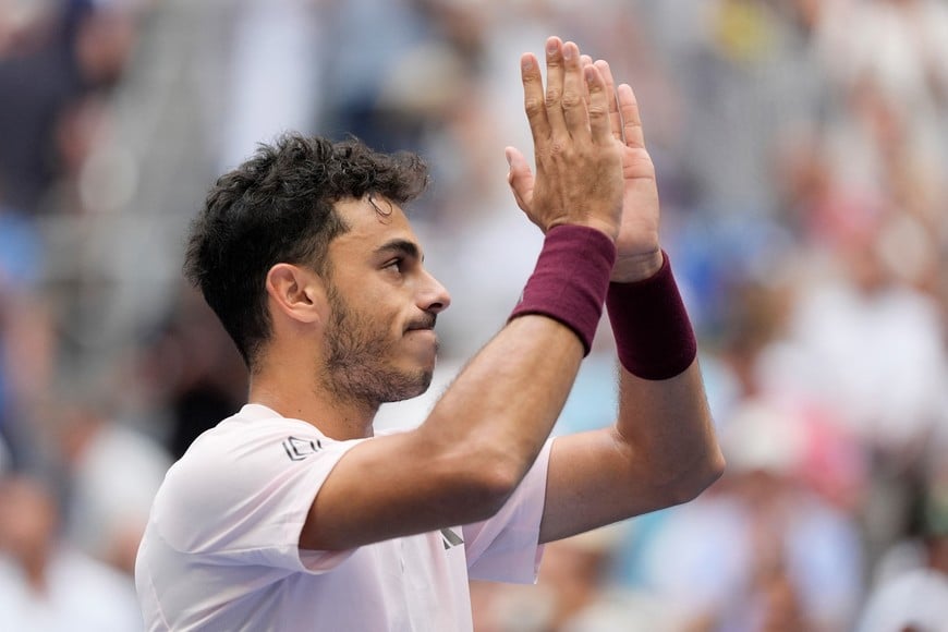 Tennis - U.S. Open - Flushing Meadows, New York, United States - September 5, 2026
Argentina's Francisco Cerundolo celebrates winning his third round match against Taylor Fritz of the U.S. REUTERS/Eduardo Munoz