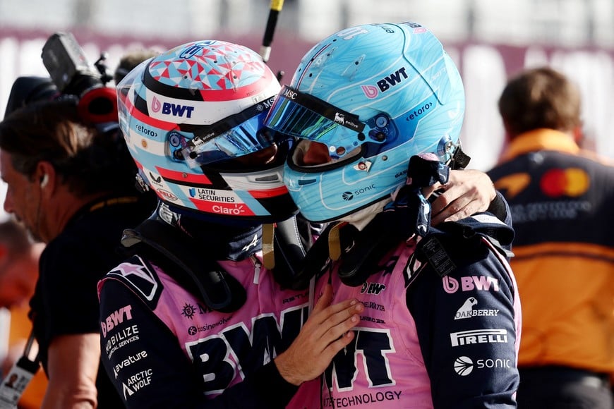 Formula One F1 - Italian Grand Prix - Autodromo Nazionale Monza, Monza, Italy - September 5, 2026
Alpine's Pierre Gasly celebrates after qualifying in pole position with Franco Colapinto REUTERS/Jakub Porzycki