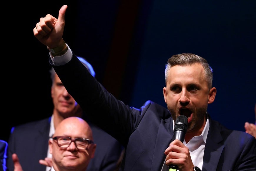 Top candidate of the far-right Alternative for Germany (AfD), Ulrich Siegmund, speaks at the AfD election party, after exit polls in the Saxony-Anhalt state elections, in Magdeburg, Germany, September 6, 2026. REUTERS/Thilo Schmuelgen