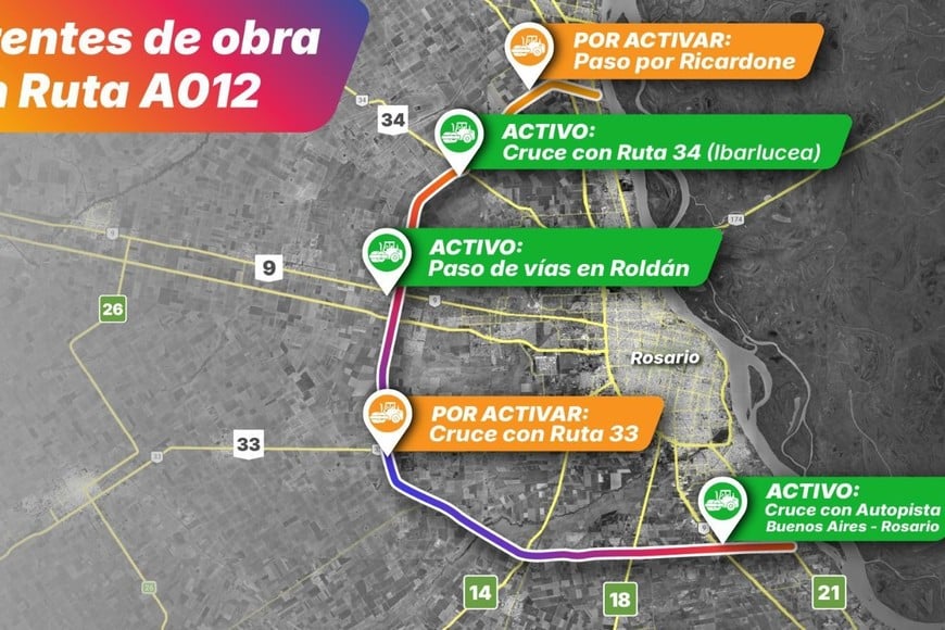 Frente de obra en Ruta A012