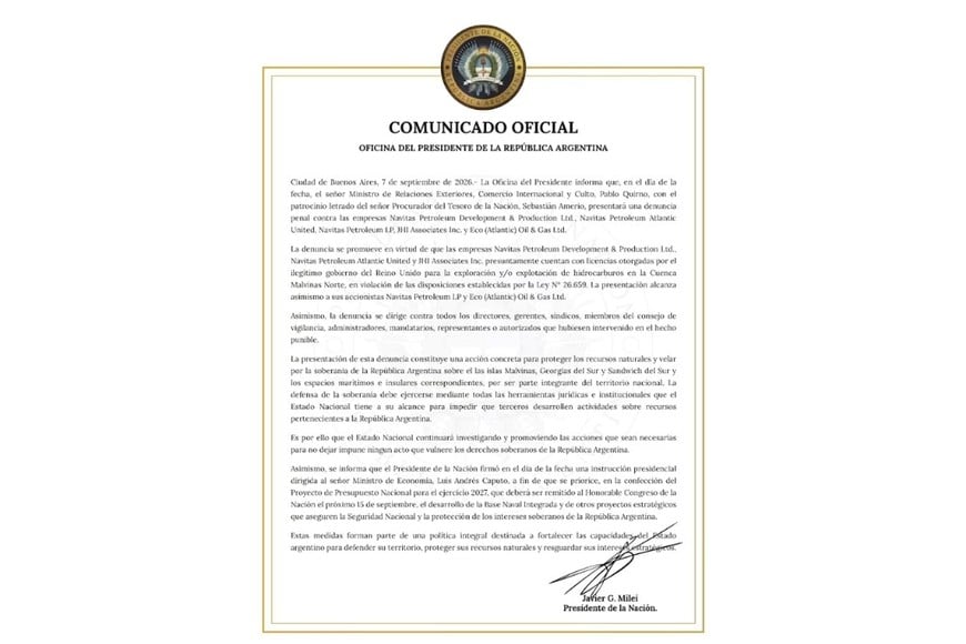 El Gobierno denunciará a Navitas por la explotación petrolera en Malvinas
