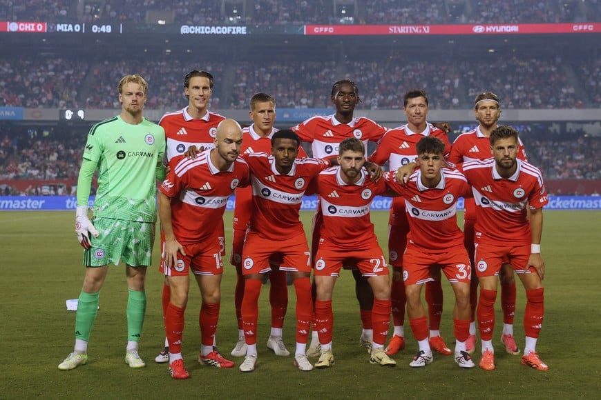 Sep 9, 2026; Chicago, Illinois, USA; The starting eleven for Chicago Fire pose for a picture prior to the match against Inter Miami at Soldier Field. Mandatory Credit: Talia Sprague-Imagn Images