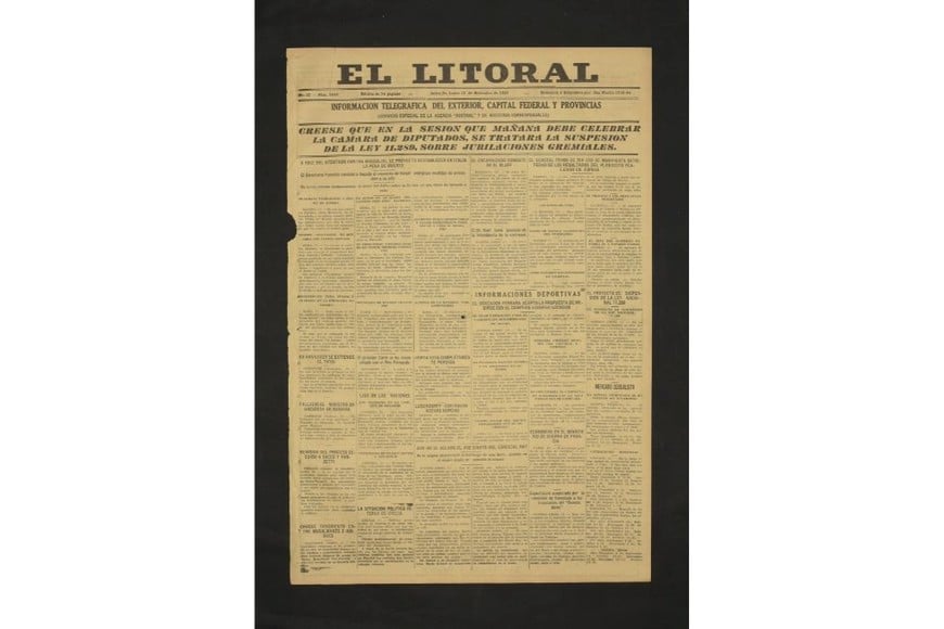 Tapa de la edición del 13 de septiembre de 1926 de Diario El Litoral.