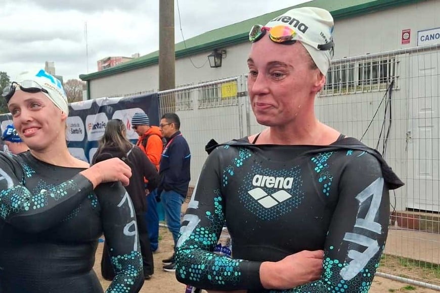 Las argentinas Giordanino, que terminó cuarta, y la medallista Imwinkelried tras la gran definición.