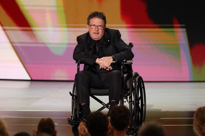 Michael J. Fox accepts the Bob Hope Humanitarian Award during the 78th Primetime Emmy Awards in Los Angeles, California, U.S., September 14, 2026. REUTERS/Mario Anzuoni