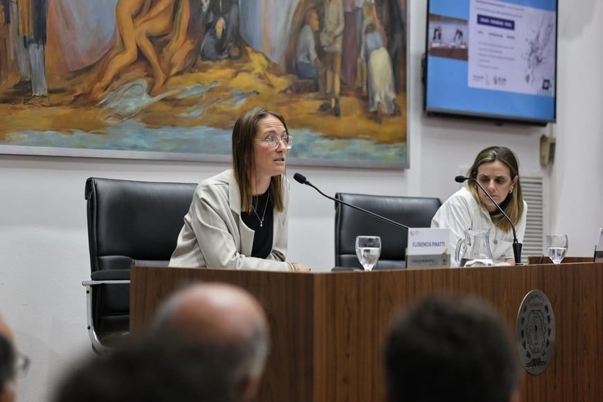 Florencia Pinatti y Lucila García, durante sus exposiciones. Gentileza