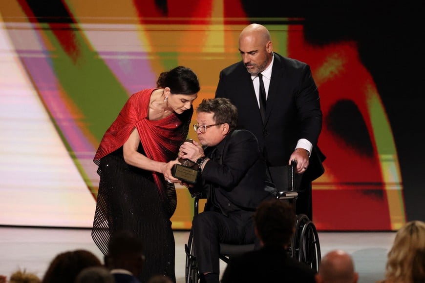 Michael J. Fox accepts the Bob Hope Humanitarian Award during the 78th Primetime Emmy Awards in Los Angeles, California, U.S., September 14, 2026. REUTERS/Mario Anzuoni