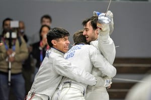 El equipo masculino de esgrima de Argentina se quedó con el oro. Crédito: Juegos Suramericanos