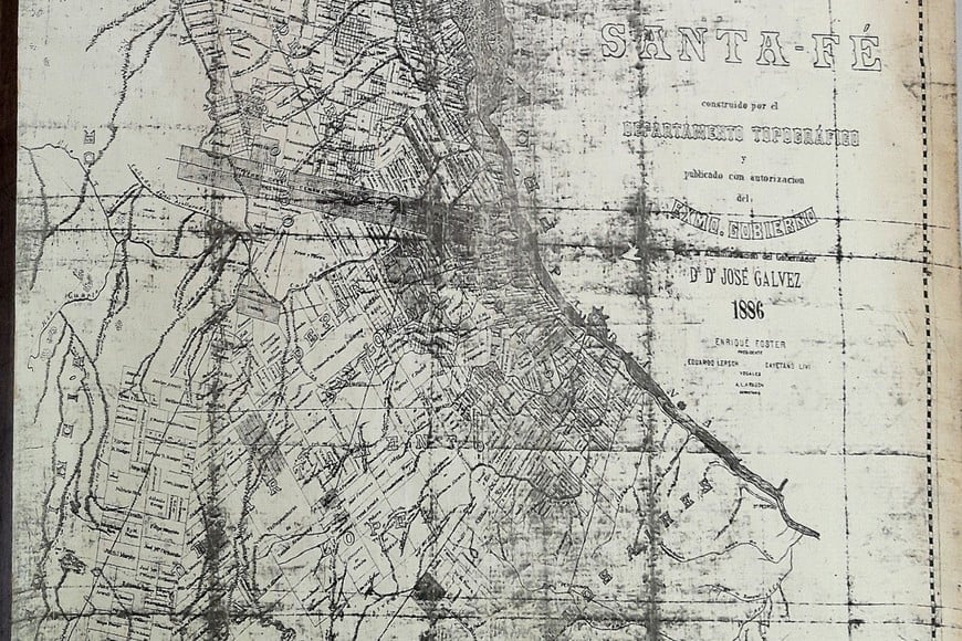 Fragmento del Registro Gráfico de las Propiedades Rurales de la Provincia de Santa Fe. Año 1886. Construido por el Departamento Topográfico y publicado bajo la administración del gobernador Dr. José Gálvez. Del centro hacia el sur.