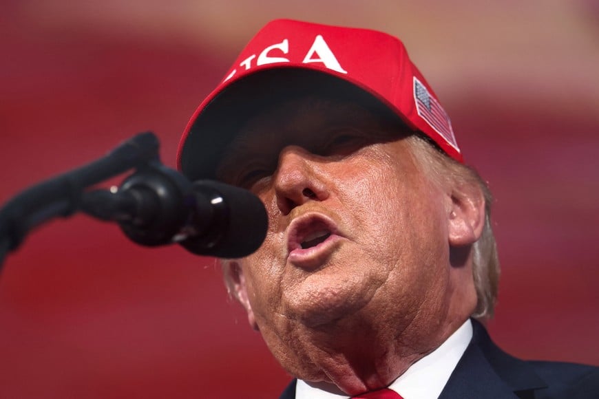 U.S. President Donald Trump speaks during a campaign rally in support of Republican U.S. Senate candidate Michael Whatley, at Gastonia Municipal Airport in Gastonia, North Carolina, U.S., September 16, 2026. REUTERS/Kevin Lamarque