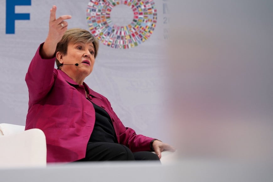 IMF Managing Director Kristalina Georgieva delivers a speech ahead of the IMF/World Bank's spring meetings in Washington, D.C., U.S., April 9, 2026. REUTERS/Ken Cedeno