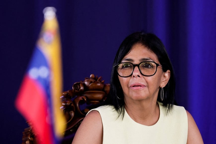 FILE PHOTO: Venezuela's acting President Delcy Rodriguez attends the signing of cooperation agreements in education, hydrocarbons, tourism, agriculture and political affairs with Suriname's President Jennifer Geerlings-Simons (not pictured) at the Presidential Palace in Paramaribo, Suriname, September 11, 2026. REUTERS/Ranu Abhelakh/File Photo