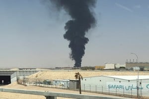 Large plume of black smoke rises from the fuel storage area at King Khalid International Airport, in Riyadh, Saudi Arabia, September 19, 2026. Picture taken with a mobile phone. REUTERS/Stringer