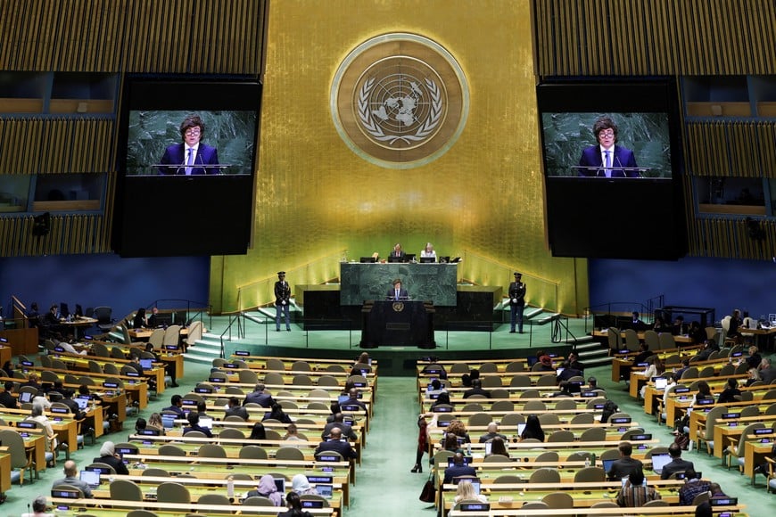 Argentina's President Javier Milei addresses the 80th United Nations General Assembly (UNGA) at the U.N. headquarters in New York, U.S., September 24, 2025. REUTERS/Jeenah Moon