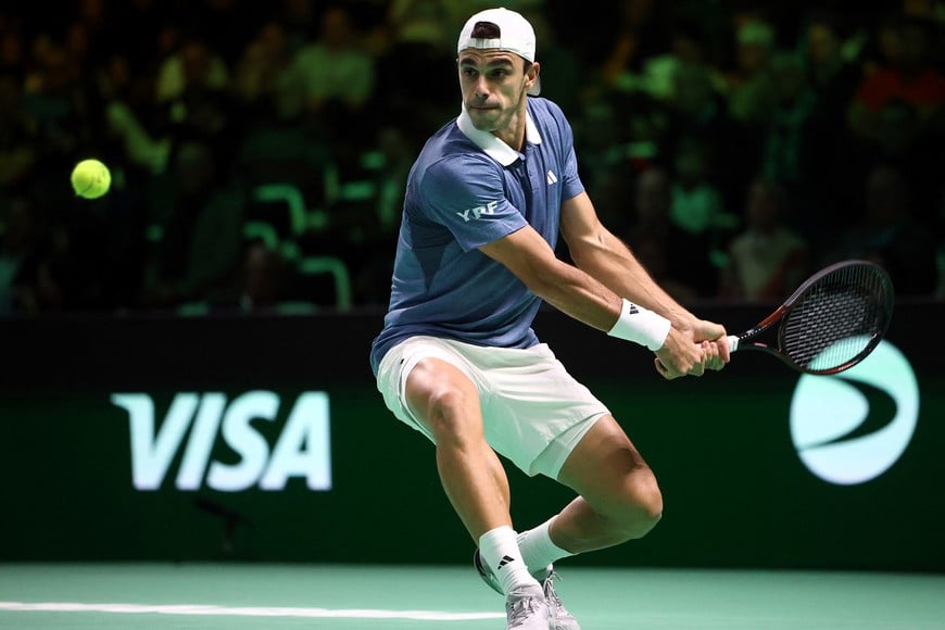 Tennis - Davis Cup - Final 8 - Argentina v Germany - SuperTennis Arena, Bologna, Italy - November 20, 2025
Argentina's Francisco Cerundolo in action during his match against Germany's Alexander Zverev REUTERS/Guglielmo Mangiapane