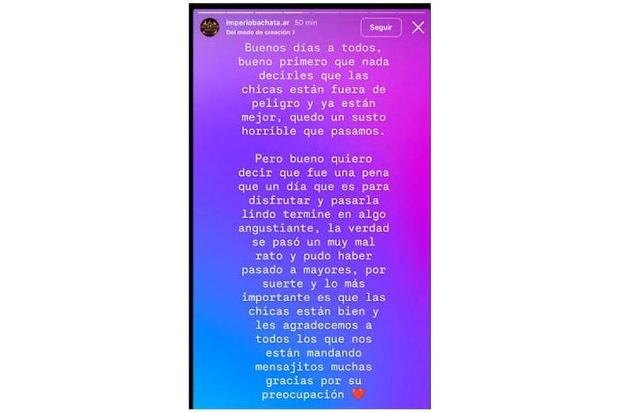 El mensaje de la compañía artística.