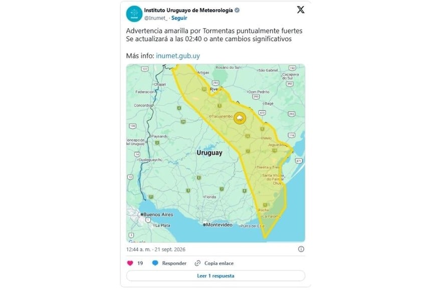 El episodio había sido anticipado por el Instituto Uruguayo de Meteorología (Inumet),