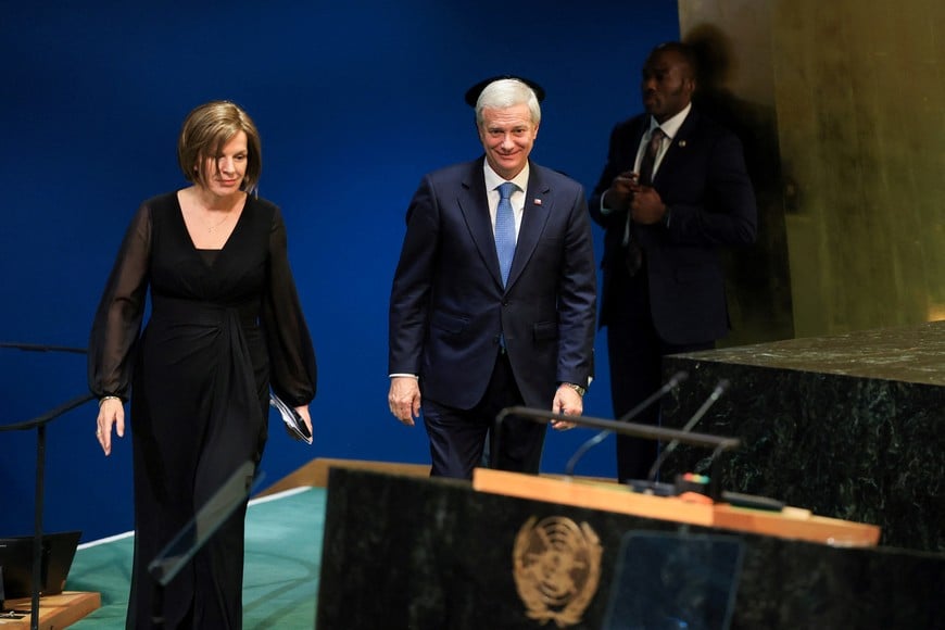 Chile's President Jose Antonio Kast walks to the podium to address the 81st United Nations General Assembly at UN headquarters in New York City, US, September 22, 2026. REUTERS/Brendan McDermid