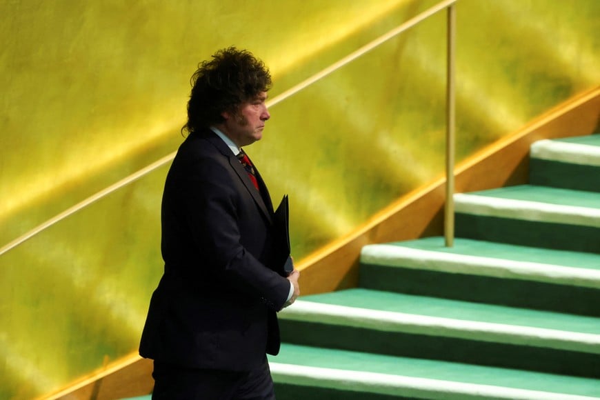 Argentina's President Javier Milei walks to the podium to address the 81st United Nations General Assembly (UNGA) at UN headquarters in New York City, US, September 23, 2026. REUTERS/MIKE SEGAR