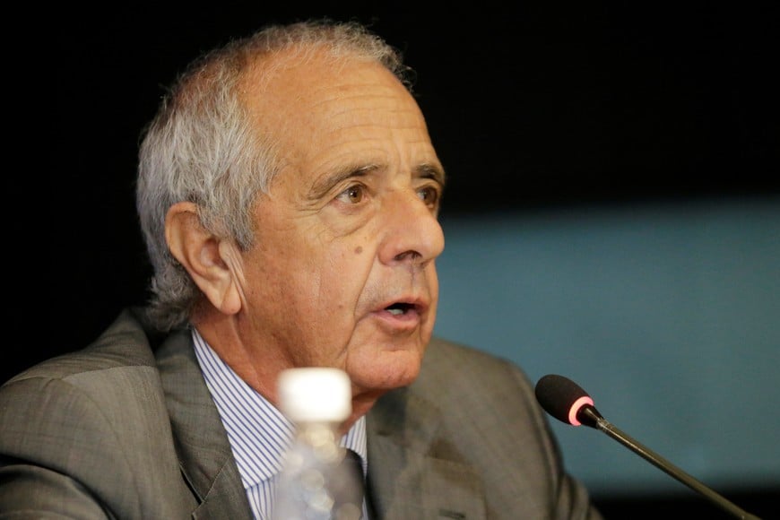 Soccer - Conmebol Summit for Copa Libertadores - Conmebol Headquarters, Luque, Paraguay - November 5, 2019   River Plate President Rodolfo D'Onofrio during the press conference after the Monumental de Lima was chosen to host the Libertadores Final 2019  REUTERS/Jorge Adorno