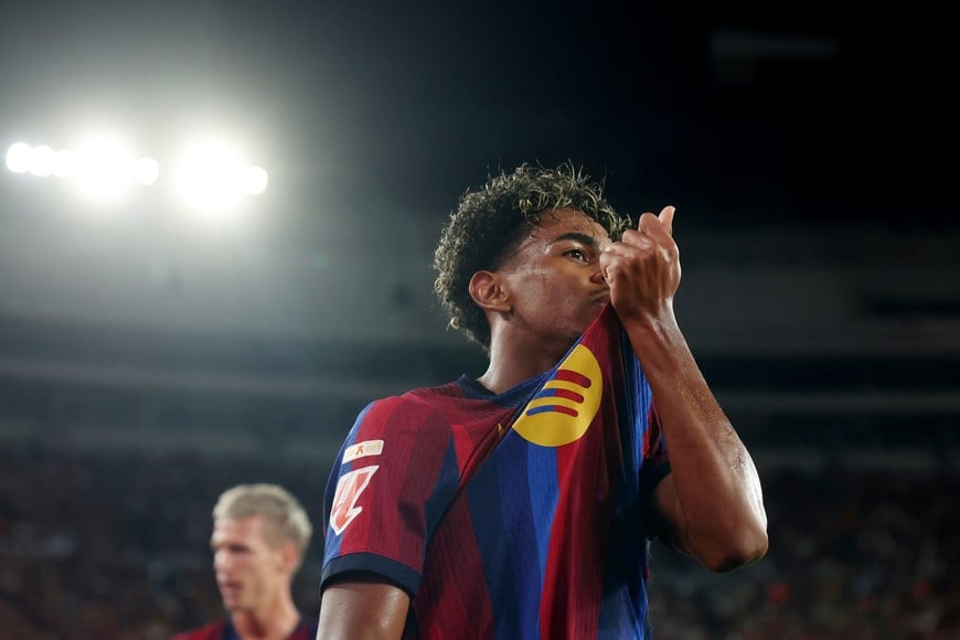 Soccer Football - LaLiga - FC Barcelona v Rayo Vallecano - Spotify Camp Nou, Barcelona, Spain - August 31, 2026
FC Barcelona's Lamine Yamal celebrates scoring their second goal REUTERS/Bruna Casas
