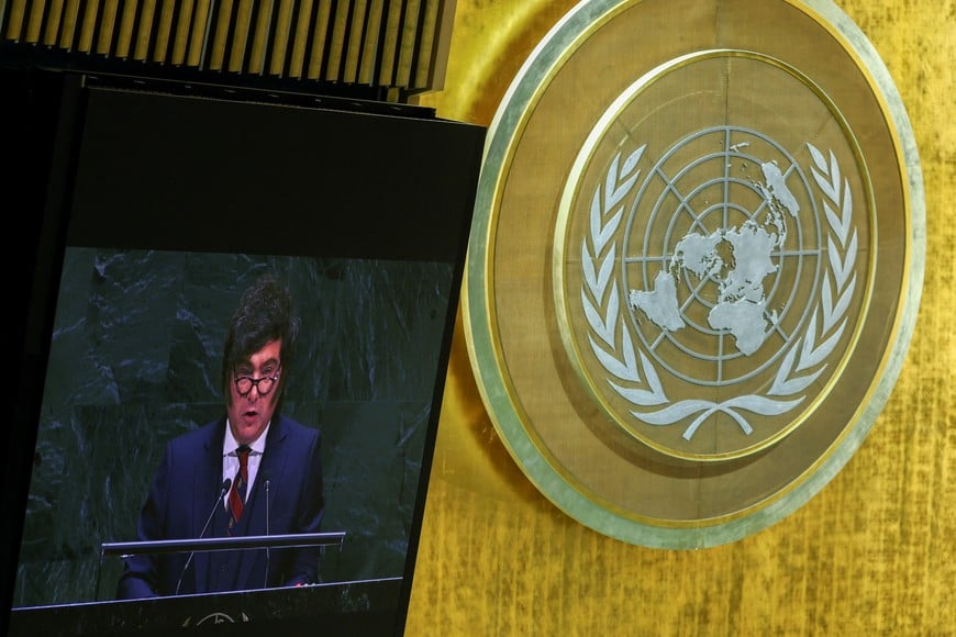 Argentina's President Javier Milei addresses the 81st United Nations General Assembly (UNGA) at UN headquarters in New York City, US, September 23, 2026. REUTERS/MIKE SEGAR