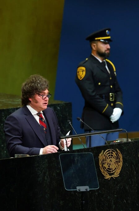 Argentina's President Javier Milei addresses the 81st United Nations General Assembly (UNGA) at UN headquarters in New York City, US, September 23, 2026. REUTERS/MIKE SEGAR