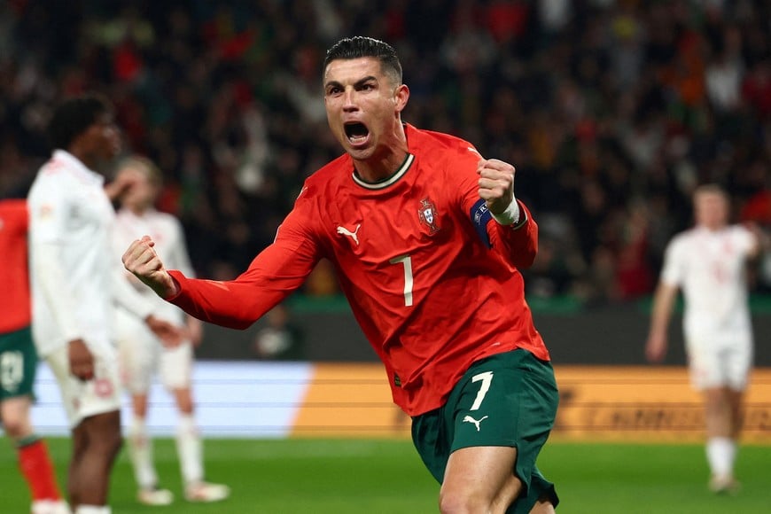 FILE PHOTO: Soccer Football - Nations League - Quarter Final - Second Leg - Portugal v Denmark - Estadio Jose Alvalade, Lisbon, Portugal - March 23, 2025
Portugal's Cristiano Ronaldo celebrates scoring their second goal REUTERS/Pedro Nunes/File Photo