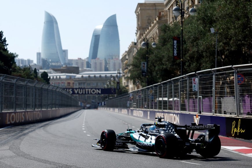 Formula One F1 - Azerbaijan Grand Prix - Baku City Circuit, Baku, Azerbaijan - September 24, 2026
Mercedes' George Russell in action during practice REUTERS/Jakub Porzycki