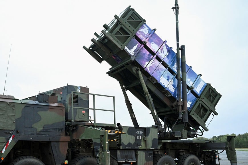 A branded launcher of the German Patriot air defence system is parked on the tarmac during the military ceremonial Grand Tattoo marking the "70 Years of the Air Force" anniversary at the Military History Museum in Berlin-Gatow, Germany, September 24, 2026. REUTERS/Annegret Hilse