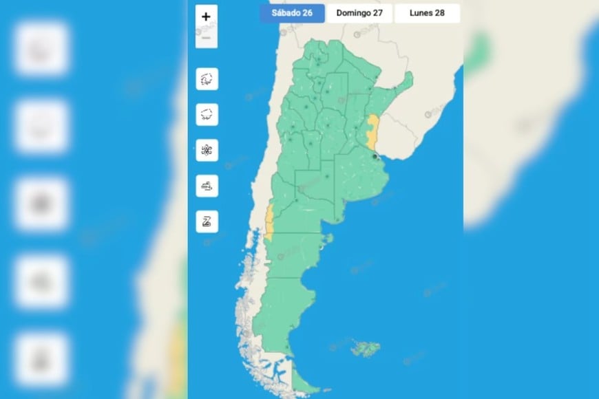 El mapa muestra las zonas alcanzadas por las advertencias meteorológicas.