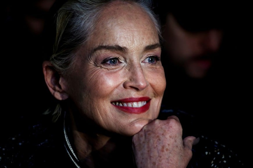 Sharon Stone reacts as she attends the Antonio Marras Fall/Winter 2025/2026 collection presentation during Fashion Week in Milan, Italy, February 26, 2025. REUTERS/Alessandro Garofalo