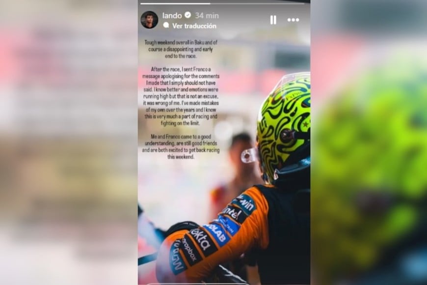 El mensaje de Lando Norris a Franco Colapinto.