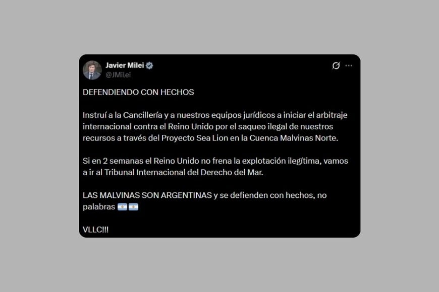 El mensaje de Milei en X.