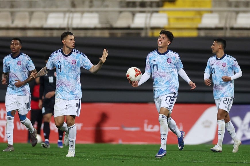 Soccer Football - International Friendly - Jordan v Costa Rica - Mardan Sports Complex, Antalya, Turkey - March 27, 2026
Costa Rica's Warren Madrigal celebrates scoring their second goal with Juan Pablo Vargas REUTERS/Umit Bektas