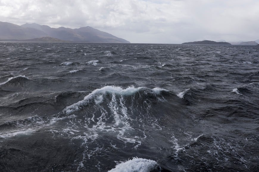 A wave forms in the sea during a boat trip in the Strait of Magellan, near the Brunswick Peninsula where Chile plans to create Cape Froward National Park to protect roughly 150,000 hectares of forests, peatlands, glaciers and coastline, in collaboration with Rewilding Chile, in Punta Arenas, Chile, December 2, 2025. REUTERS/Pablo Sanhueza